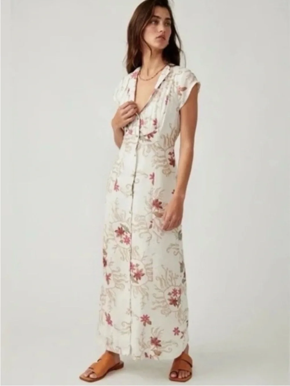 Free People Rosemary Printed Midi to Maxi Dress in Ivory, Revolve, Size Large - Picture 10 of 10